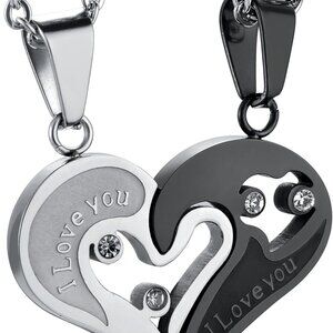 Stainless Steel Heart Necklace for Couples I Love You Pendant 22in Chain